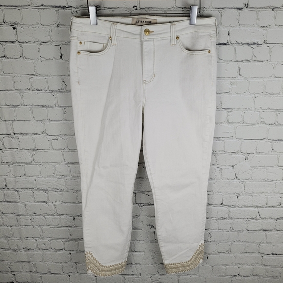 LIVERPOOL | The Crop cropped stretch gold stitch embroidered hem detail jeans - Picture 2 of 10